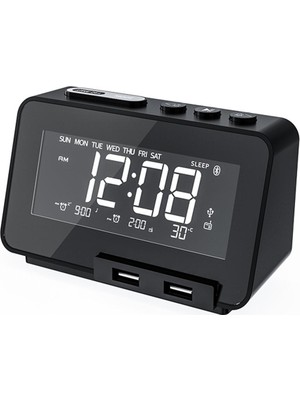 Xiaoba2 Ab Tak Siyah Kablosuz Hoparlör USB Şarjı Fm Radyo, Mini Taşınabilir Çalar Saat Ses Masaüstü Başucu Ses Abd/ab/ingiltere Tak (Yurt Dışından)