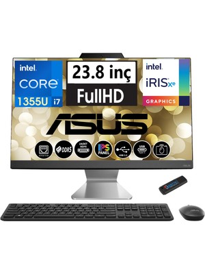 Asus A3402WBAK-I716512B0D Intel I7-1355U  64GB Ddr5 Ram 512GB SSD 23.8 Fhd IPS Freedos All In One Bilgisayar I716512B0D12+ZETTAUSBBELLEK