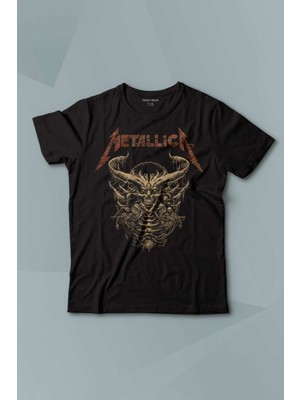 Kendim Seçtim Kısa Kollu Çocuk Tişört Metallica Sargı Canavar Skull Vintage Korku Siyah Baskılı Tişört