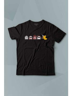 Kendim Seçtim Kısa Kollu Çocuk Tişört Among Us Pacman Hallowen Korku Film Oyun  Siyah Baskılı T-Shirt