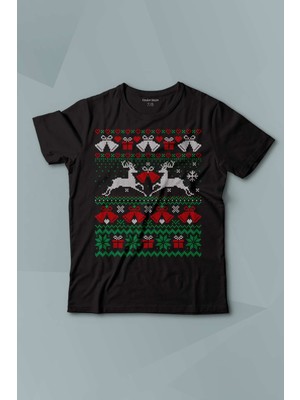 Kendim Seçtim Yılbaşı Hediye Geyik 2024 Christmas Happy New Year Baskılı Siyah T-Shirt Çocuk Tişört