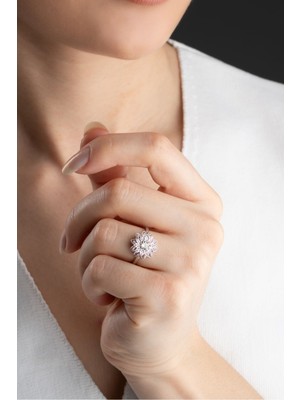 Silvano Jewelry 925 Ayar Gümüş Pembe Lotus Çiçeği Yüzük