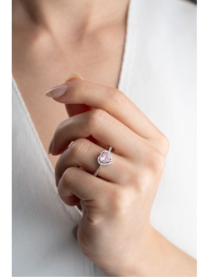 Silvano Jewelry 925 Ayar Gümüş Pembe Kalpli Yüzük