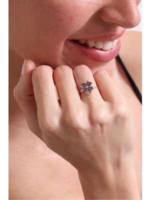 Silvano Jewelry 925 Ayar Rose Gümüş Mistik Yonca Yüzük