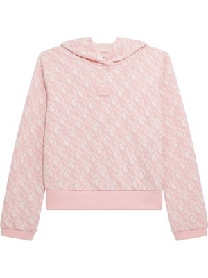 Guess Kadın Kapüşonlu Logolu Pembe Sweatshirt