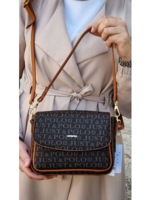 Just Polo Kadın Kahve Taba Iki Askılı 3 Bölmeli Omuz ve Çapraz Çantası JPS2185 Kahve Taba