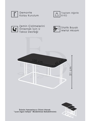 Efelez Design Lyon Orta Sehpa Siyah Metal - Barok Tabla