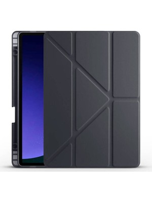 ZORE Samsung Galaxy Tab S9 Uyumlu Kılıf Zore Tri Folding Kalem Bölmeli Standlı Kılıf, Siyah