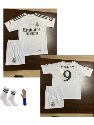 Gökmenspor Real Madrid Mbappe Yeni Sezon Beyaz Unisex Çocuk Futbol Forma Takımı 4'lü Set >AFA2104