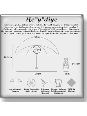 Heydiye Spf 99+ Birûnî  (Yağmur / Güneş) Özel Çantalı Şemsiye