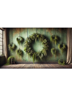 Venspor Doğal Yeşil Bitkilerle Süslenmiş Rustik Duvar Temalı Stüdyo Arka Planı 200 x 150 cm