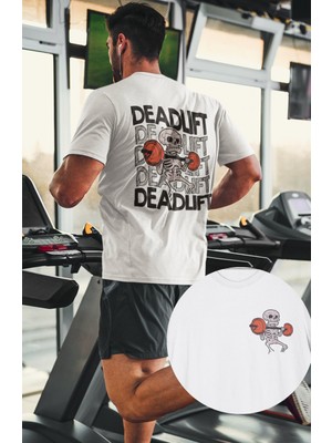 Fuddy Moda Oversize Deadlift Sırt Baskılı Tişört, Unisex Gym Fitness Temalı T-Shirt