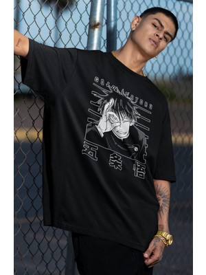 Fuddy Moda Oversize Gogo Satoru Yazılı Manga Baskılı T-Shirt, Unisex Anime Baskılı Tişört