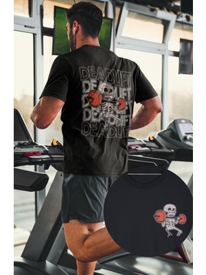 Fuddy Moda Oversize Deadlift Sırt Baskılı Tişört, Unisex Gym Fitness Temalı T-Shirt
