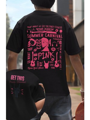 Fuddy Moda Unisex Get This Party Started Yazılı Pink Sırt Baskılı Oversize T-Shirt