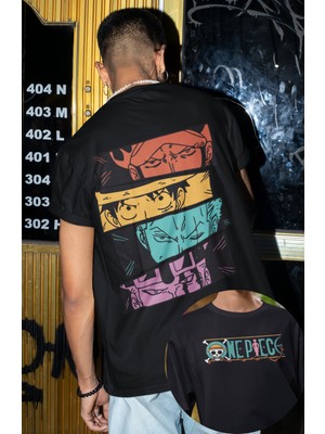 Fuddy Moda Oversize Renkli One Piece Karakterleri Sırt Baskılı Unisex T-Shirt, FT1SS101556