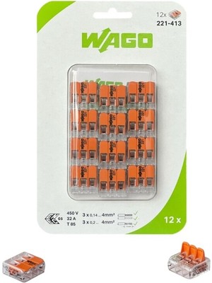 Wago 221-413 4mm² Kollu Birleştirme Konektörü Aksesuar 12 Adet 3'lü Buat