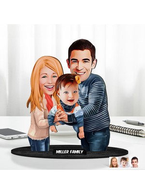 BK Gift Kişiye Özel Aile Karikatürlü Ahşap Biblo Model-21 Babaya Hediye, Anneye Hediye, Ev Hediyesi