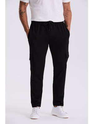 Siyah Slim Fit Cepli Pamuklu Likralı Eşofman Altı