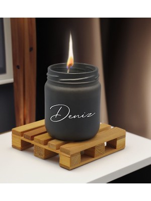 Bk Gift Kişiye Özel Dtf Isimli Antrasit Renkli Cam Kavanozda Kokulu Mum-1, Arkadaşa Hediye, Sevgiliye Hediye, Doğum Günü Hediyesi