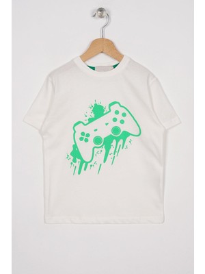 Zepkids Oyun Konsolu Baskılı Oversize Ekru Renk Erkek Çocuk Tshirt