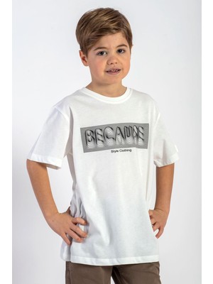 Zepkids Bisiklet Yaka Kısa Kol Yazı Baskılı Ekru Renk Erkek Çocuk Tshirt