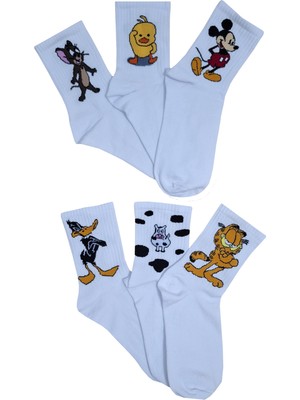 KBC Socks 6'lı Unisex Sevimli Pamuklu Desenli Soket Çorap Seti