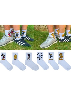 KBC Socks 6'lı Unisex Sevimli Pamuklu Desenli Soket Çorap Seti