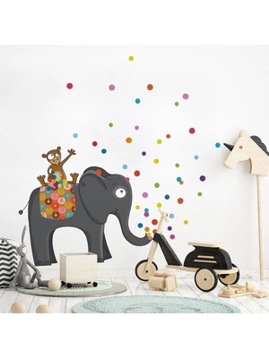 Kt Grup Neşeli Fil ve Maymun Çocuk Odası 100 Parçaduvar Sticker Seti