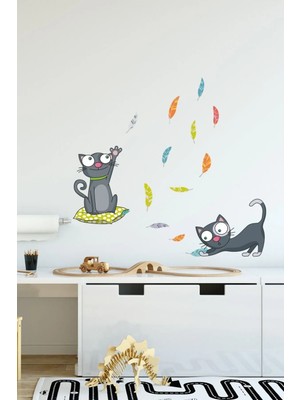 Kt Grup Şirin Kediler ve Tüyler Çocuk Odası 100 Parça Duvar Sticker Seti