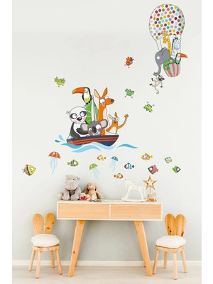 Kt Grup Kanguru ve Uçan Balonlu Arkadaşlar Ikili Set Çocuk Odası 100 Parça Duvar Sticker Seti