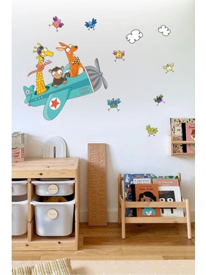 Kt Grup Çılgın Pilot ve Sevimli Arkadaşları Çocuk Odası 100 Parça Duvar Sticker Seti