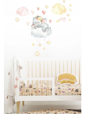 Kt Grup Fil ve Bulutlar Çocuk Odası 100 Parça Duvar Sticker Seti