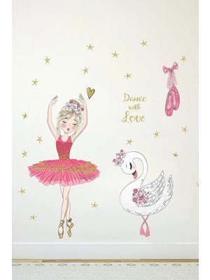 Kt Grup Pembe Balerin Beyaz Kuğu Çocuk Odası 100 Parça Duvar Sticker Seti
