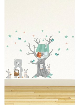 Kt Grup Orman Evi ve Arkadaşları Çocuk Odası 100 Parça Duvar Sticker Seti