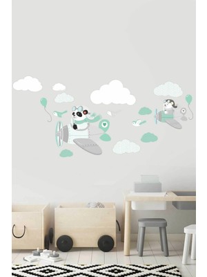 Kt Grup Pilot Panda Çocuk Odası 100 Parça Sticker Seti