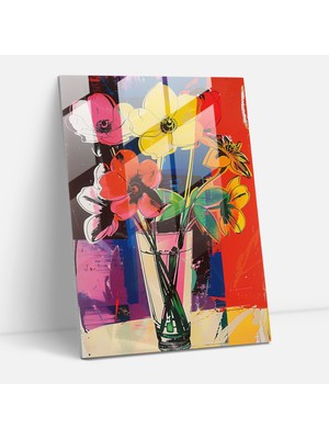Painted Anarchy Andy Warhol Cam Baskı: Vazoda Rengarenk Çiçekler - Andy Warhol, Ev Dekorasyonu, Cam Baskı, Pop Art, 30X45