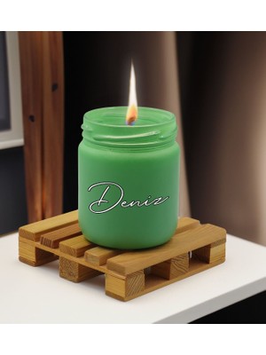 Bk Gift Kişiye Özel Dtf Isimli Yeşil Renkli Cam Kavanozda Kokulu Mum-1, Arkadaşa Hediye, Sevgiliye Hediye, Doğum Günü Hediyesi