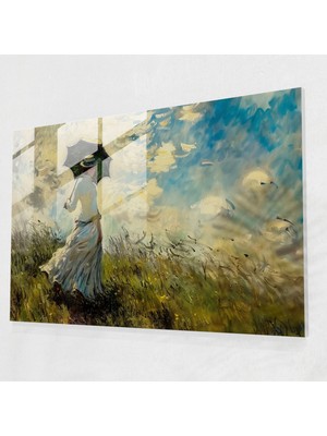Claude Monet Duvar Dekorasyonu - Şemsiyeli Kadın - Claude Monet, Modern Sanat, Cam Baskı, Ev Dekorasyonu, 45X30