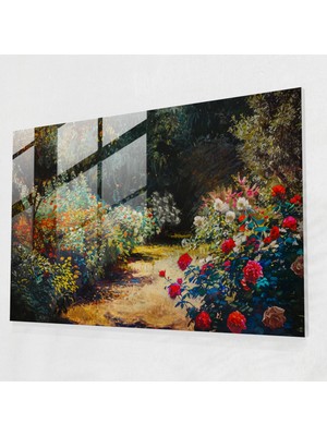 Claude Monet Cam Duvar Sanatı - Güneşli Bir Günde Empresyonist Bahçe - Claude Monet, Cam Duvar Sanatı, Güneşli Bir Gün, Ev Dekorasyonu, 45X30