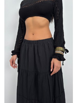 Black Fashion Bel Lastikli Maxi Etek