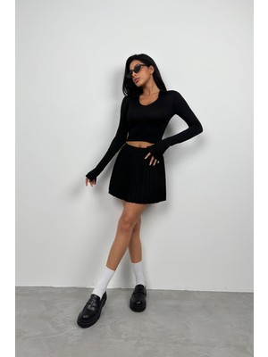 Black Fashion V Yaka Korsaj Detay Triko Bluz