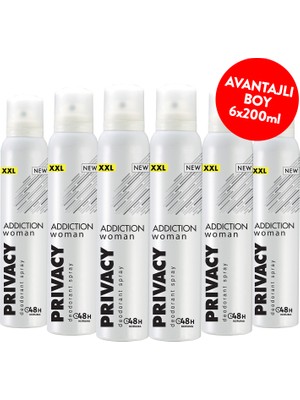 Privacy Addiction Kadın Deodorant 6x200 ml Pudrasız Sprey ile 48 Saat Koruma
