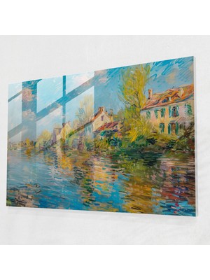 Painted Anarchy Claude Monet Nehri Köyü Cam Baskı - Claude Monet, Cam Duvar Sanatı, Köy, Nehir, 45X30