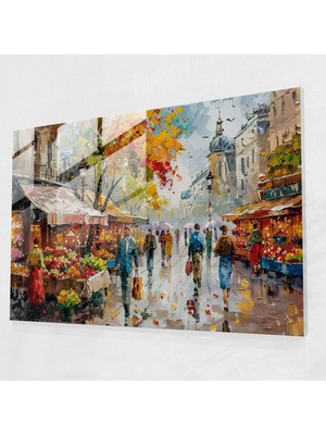 Painted Anarchy Leonid Afremov Ev Dekorasyonu - Canlı Sokak Pazarı Sahnesi - Leonid Afremov, Cam Baskı, Modern Sanat, Duvar Dekorasyonu, 45X30