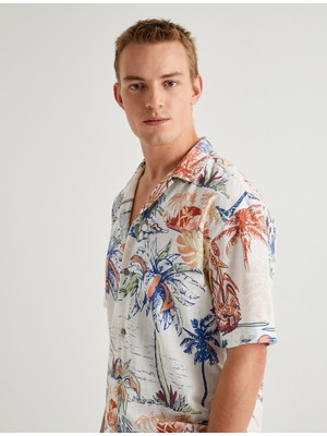 Koton Hawaii Gömlek Kısa Kollu Desenli Düğmeli Yaka Detaylı Pamuklu