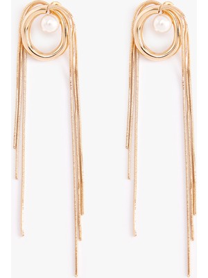 Koton Zincirli Sallantılı Küpe Inci Detaylı Çelik Karışımlı