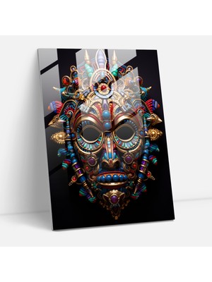 Painted Anarchy Maya Cam Duvar Sanatı: Mistik Taş Maskesi - Maya, Maya Maskesi, Cam Sanatı, Cam Baskı, 30X45