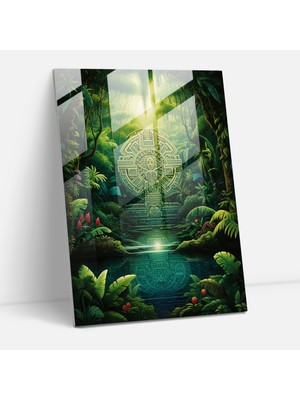 Painted Anarchy Maya Kutsal Yağmur Ormanı Cam Duvar Sanatı - Maya, Maya Cam Duvar Sanatı, Maya Ev Dekorasyonu, Maya Manevi Sembolleri, 30X45