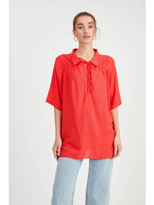 Vitrin Önü Düğmeli Bağlamalı Bluz